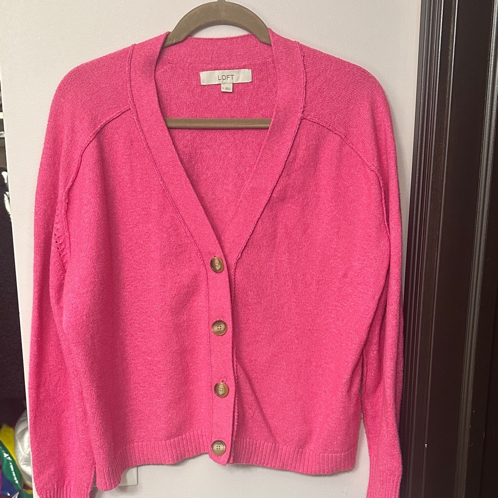 LOFT Vibrant Pink Cardigan Sweater